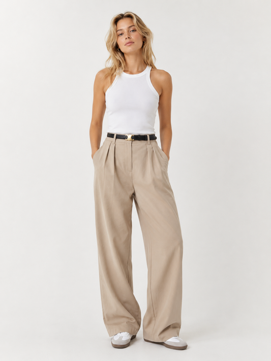 Beige wide-leg trousers