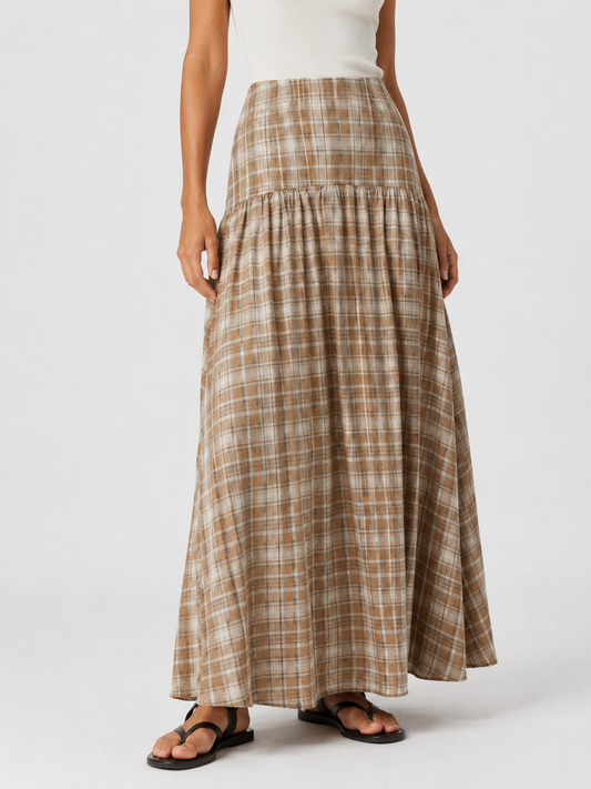 Layered plaid maxi skirt