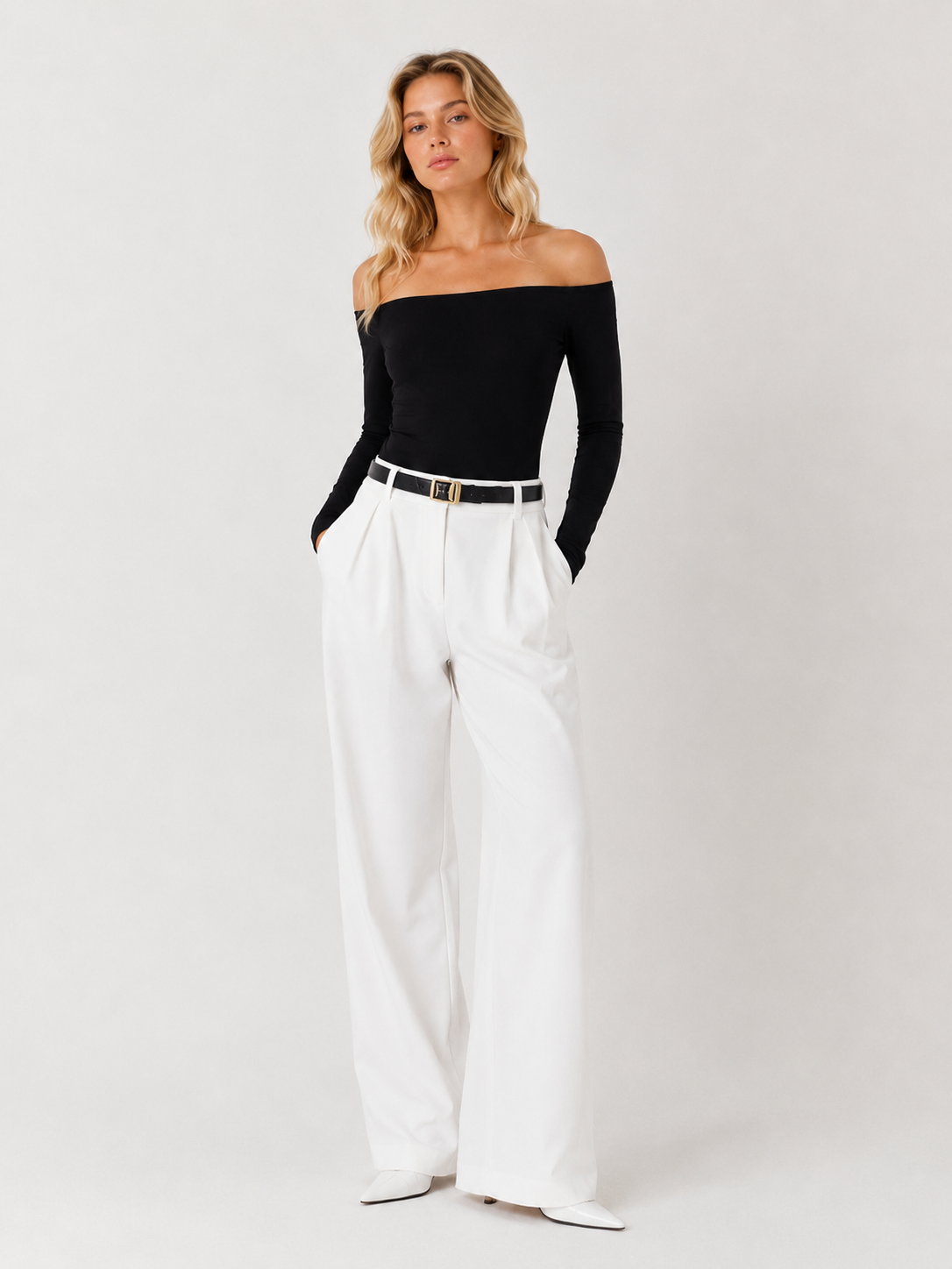 White wide tailored trousers