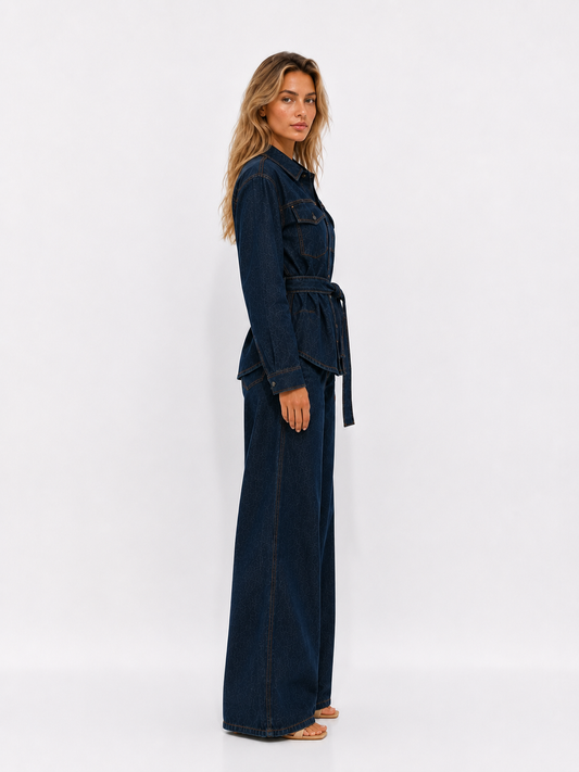 Denim jumpsuit with belt