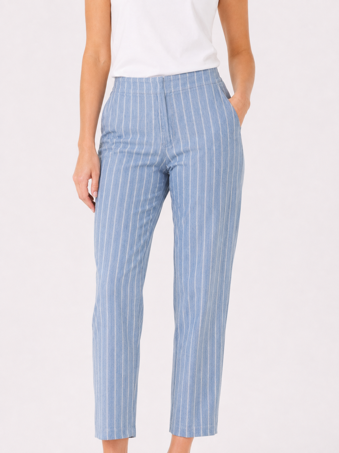 Light blue striped denim pants