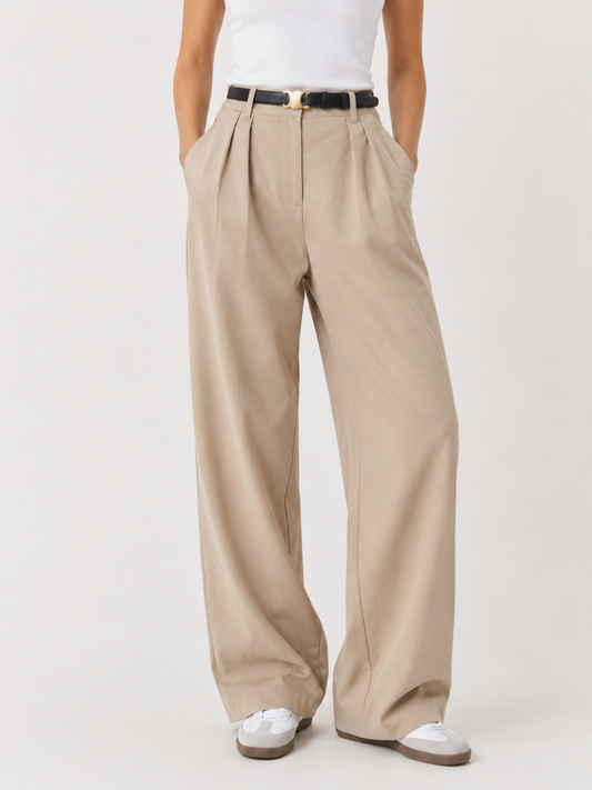 Beige wide-leg trousers