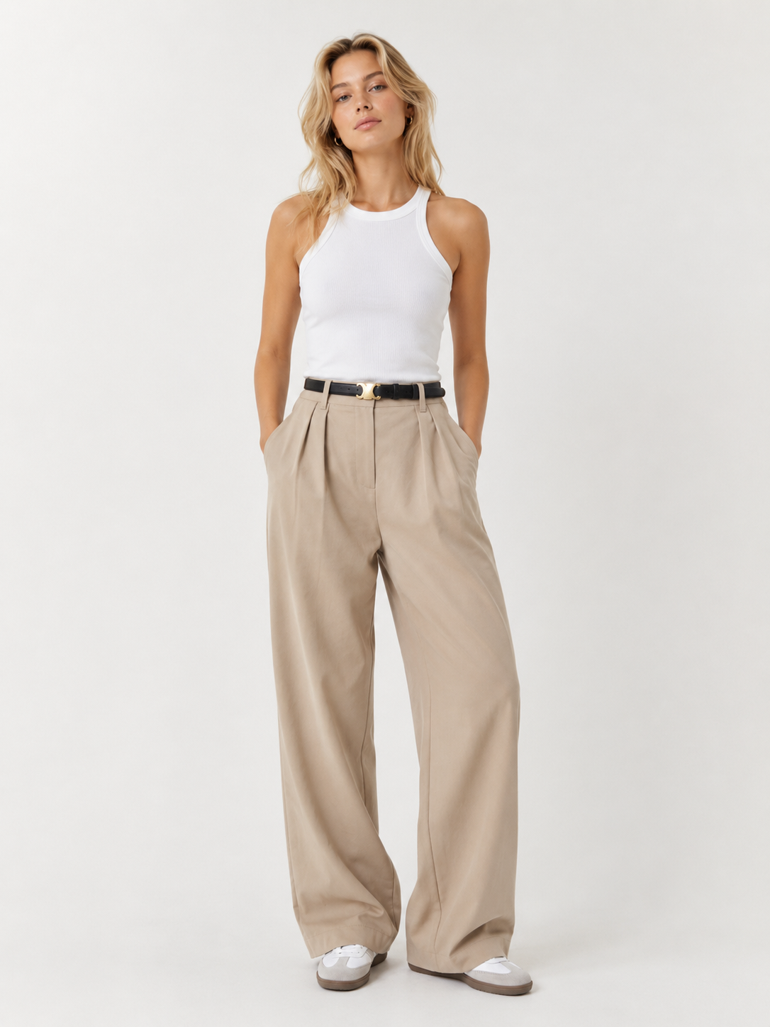 Beige wide-leg trousers