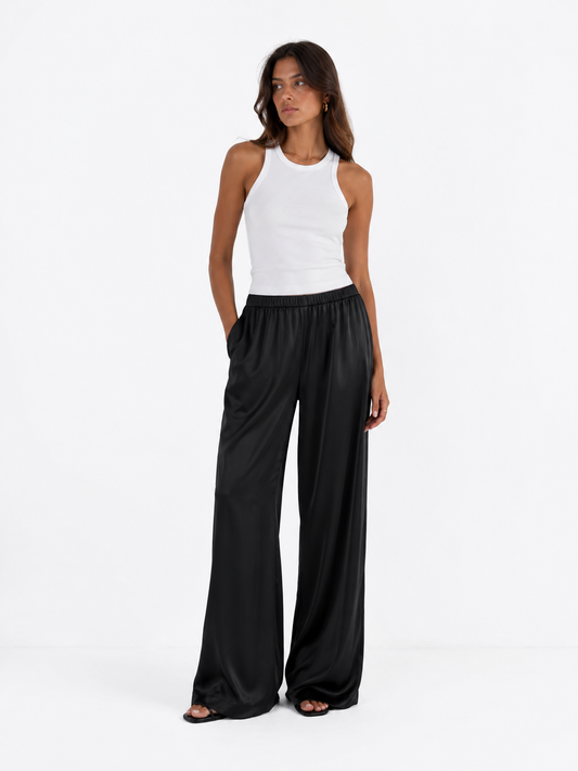 The Celine Satin Wide-Leg Trouser