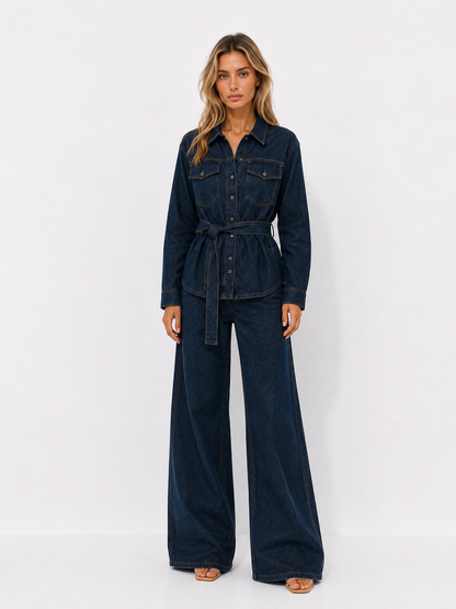 Denim jumpsuit with belt