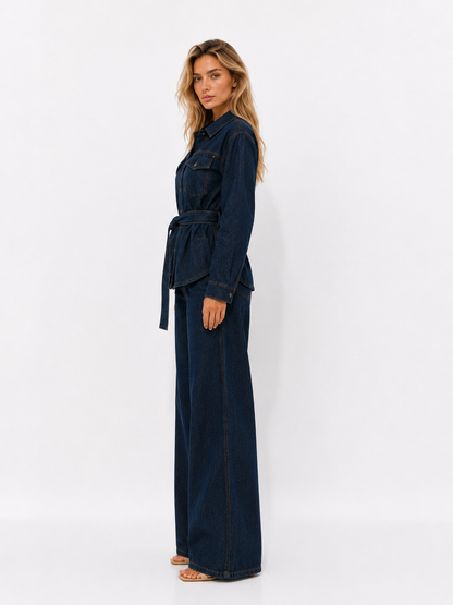 Denim jumpsuit with belt