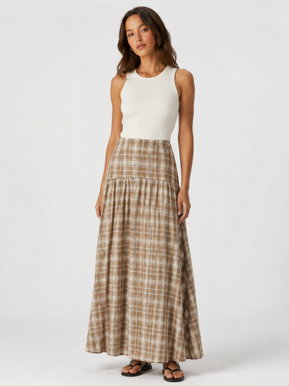 Layered plaid maxi skirt