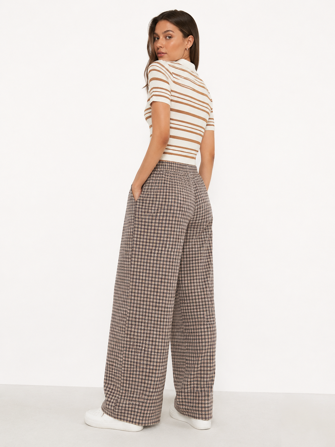 Cotton plaid wide-leg pants