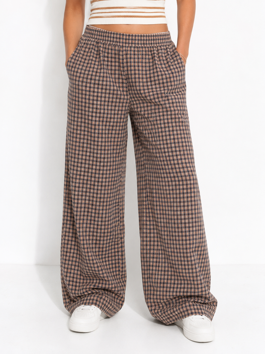Cotton plaid wide-leg pants