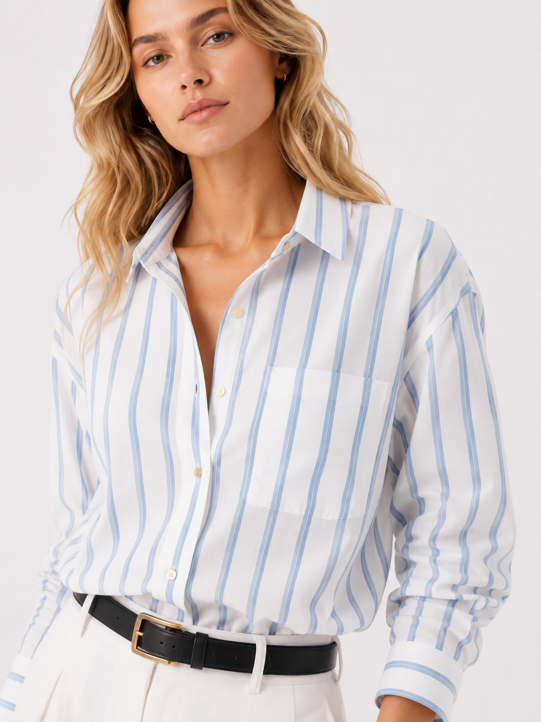 Blue striped button-down shirt