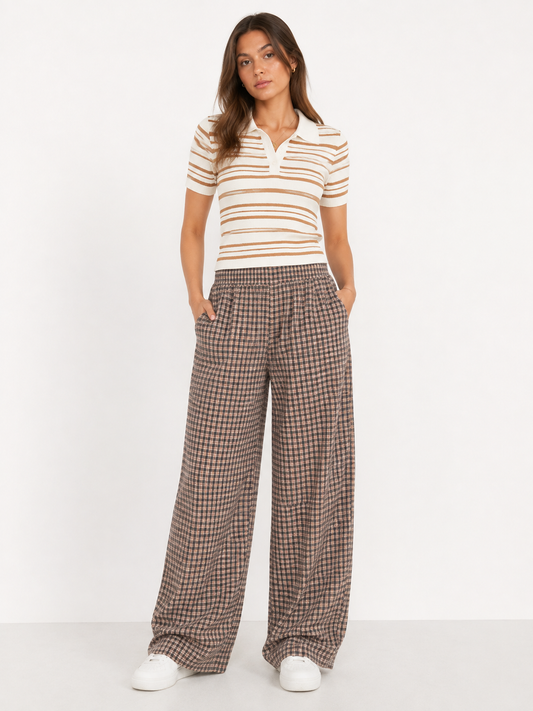 Cotton plaid wide-leg pants
