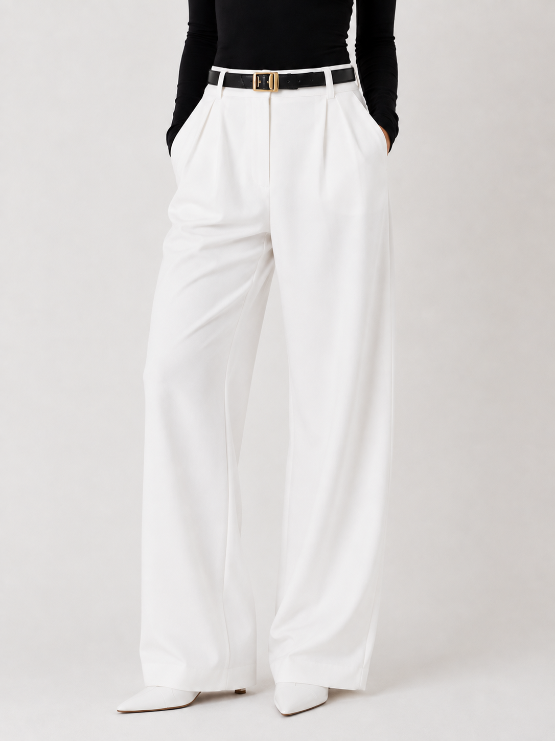 White wide tailored trousers