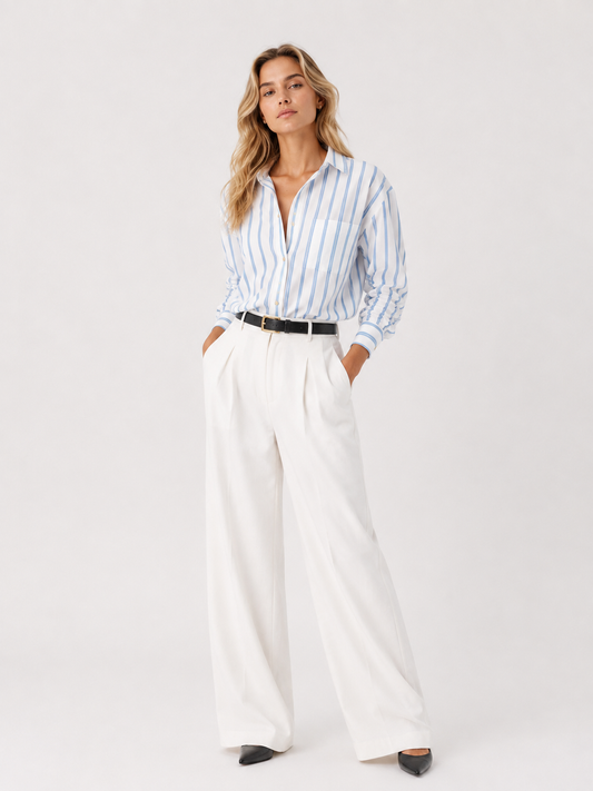 Blue striped button-down shirt